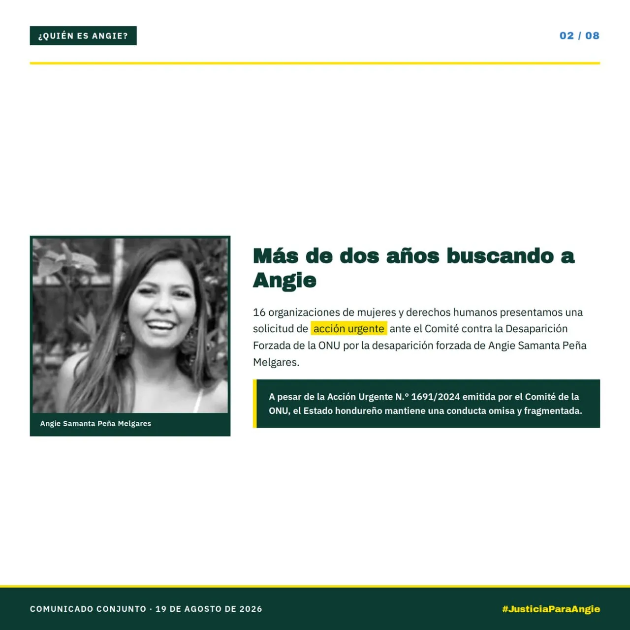 Comunicado conjunto de Angie Peña